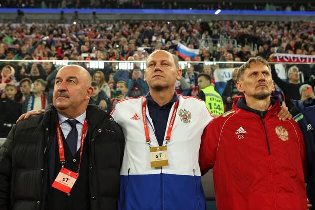Russian Federation. Saint-Petersburg. Gazprom Arena. Football. Qualification for the European Championship, EM, Europameisterschaft 2020. 9 round group I. national team, Nationalteam of Russia national Team of Belgium. Stanislav Cherchesov. Head coach of the Russian national football team Stanislav Cherchesov.