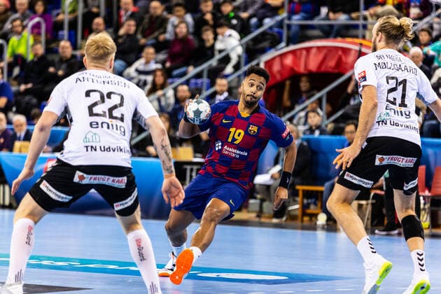 November 16, 2019, Barcelona, Barcelona, Spain: Timothey N guessan, 19 player of FC Barcelona, Barca Handbol from France, during the VELUX EHF Champions League match between FC Barcelona and Aalborg Handbold on November 16, 2019 at Palau Blaugrana, in Barcelona, Spain. Handball: VELUX EHF Champions League - FC Barcelona v Aalborg Handbold - ZUMAa181 20191116_zaa_a181_041 Copyright: xAFP7x