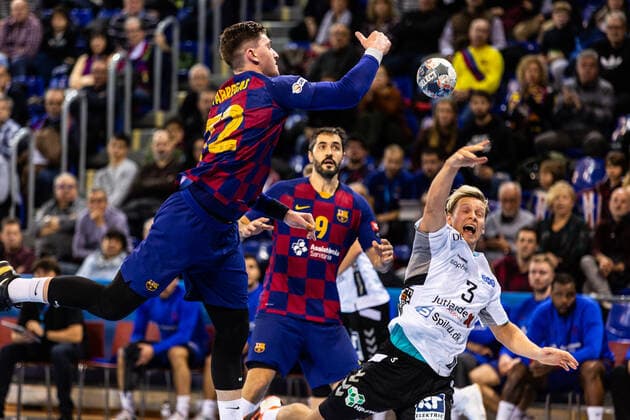 November 16, 2019, Barcelona, Barcelona, Spain: Janus Daoi SmoÂ¡rason, 3 player of Aalborg Handbold from Iceland, during the VELUX EHF Champions League match between FC Barcelona, Barca and Aalborg Handbold on November 16, 2019 at Palau Blaugrana, in Barcelona, Spain. Handball: VELUX EHF Champions League - FC Barcelona v Aalborg Handbold - ZUMAa181 20191116_zaa_a181_069 Copyright: xAFP7x