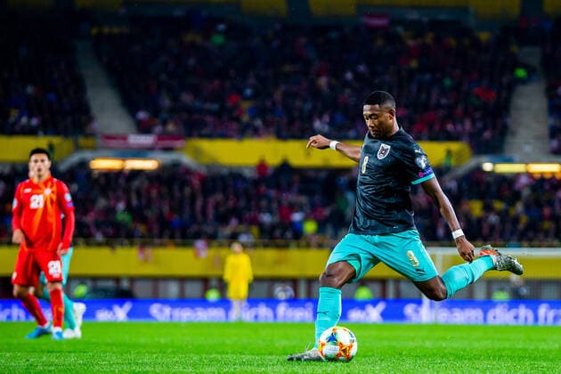 16 11 2019, Ernst Happel Stadium, Vienna, AUT, UEFA EM qualification, Austria vs. North Macedonia, Group G, pictured David Alaba AUT during the UEFA European Championship qualification, group G match between Austria and North Macedonia at the Ernst Happel Stadium in Vienna, Austria on 2019 11 16 Vienna  EP_ang