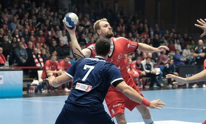 17 11 2019 xkhx Melsungen Men s EHF Cup 2019 20, 3 qualification round MT Melsungen Olympiacos SFP GRE , Julius Kühn 5, MT Melsungen vs Karampourniotis Olympiacos