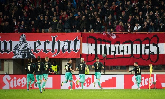 16 11 2019, Ernst Happel Stadium, Vienna, AUT, UEFA EM qualification, Austria vs. North Macedonia, Group G, in the picture Jubel after 2 0 by Stefan Lainer AUT during the UEFA European Championship qualification, group G match between Austria and North Macedonia at the Ernst Happel Stadium in Vienna, Austria on 2019 11 16 Vienna  EP_gru