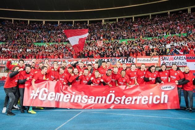 16 11 2019, Ernst Happel Stadium, Vienna, AUT, UEFA EM qualification, Austria vs. North Macedonia, Group G, in picture Jubel Austrian national team during the UEFA European Championship qualification, group G match between Austria and North Macedonia at the Ernst Happel Stadium in Vienna, Austria on 2019 11 16 Vienna  EP_gru
