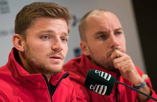 Belgian David Goffin and Belgian Steve Darcis pictured during a press conference, PK, Pressekonferenz ahead of the group stage of the Davis Cup World Group tennis between Colombia and Belgium, Sunday 17 November 2019, in Madrid, Spain. BENOITxDOPPAGNExPOOL  x2429277x