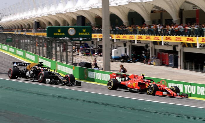 Grande Prêmio do Brasil F1 2019 SÃO PAULO, SP - 17.11.2019: GRANDE PRÊMIO DO BRASIL F1 2019 - Charles LECLERC (MCO) Scuderia Ferrari Mission Winnow and Romain GROSJEAN (FRA) Hass F1 Team during the Formula 1 2019 Brazilian Grand Prix, held at the Interlagos Circuit in Sao Paulo, SP. (Photo: Rodolfo Buhrer La Imagem Fotoarena) x1833195x  RodolfoxBuhrer