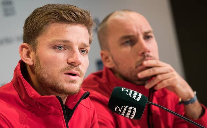David Goffin and Steve Darcis of Belgium TENNIS : Conference de presse et entrainement Belgique - Coupe Davis - Madrid - 17 11 2019 PhotoNews Panoramic 