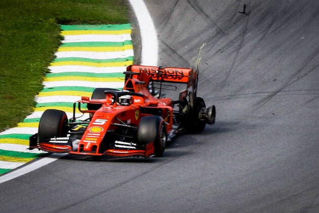 Grande Prêmio do Brasil F1 2019 SÃO PAULO, SP - 17.11.2019: GRANDE PRÊMIO DO BRASIL F1 2019 - It takes place this Sunday (17), at the Interlagos racetrack, south of the city of Sao Paulo, another Grand Prix of Brazil F1 2019. The driver Lewis Hamilton of Mercedes has already been champion of this season. In the photo, Sebastian Vettel of Ferrari, after having crashed by beating his teammate Charles Leclerc. (Photo: Aloisio Mauricio Fotoarena) x1833416x  AloisioxMauricio