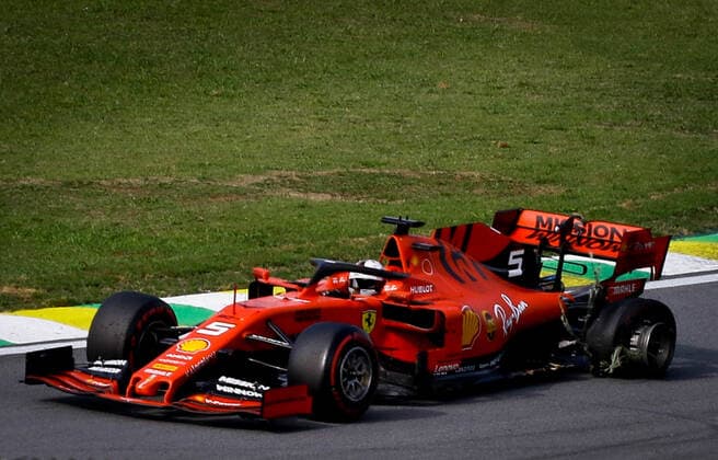 Grande Prêmio do Brasil F1 2019 SÃO PAULO, SP - 17.11.2019: GRANDE PRÊMIO DO BRASIL F1 2019 - It takes place this Sunday (17), at the Interlagos racetrack, south of the city of Sao Paulo, another Grand Prix of Brazil F1 2019. The driver Lewis Hamilton of Mercedes has already been champion of this season. In the photo, Sebastian Vettel of Ferrari, after having crashed by beating his teammate Charles Leclerc. (Photo: Aloisio Mauricio Fotoarena) x1833417x  AloisioxMauricio