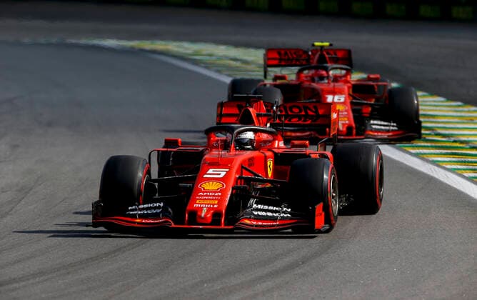 Motorsports: FIA Formula One World Championship, WM, Weltmeisterschaft 2019, Grand Prix of Brazil, 5 Sebastian Vettel (GER, Scuderia Ferrari Mission Winnow), 16 Charles Leclerc (MCO, Scuderia Ferrari Mission Winnow), Sao Paulo Brazil