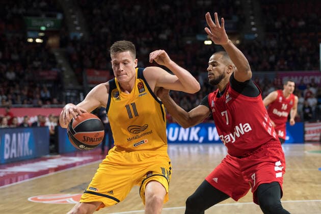 Basketball, Euroleague, FC Bayern Munich Kimki Moscow In picture Jonas JEREBKO Kimki Moscow, 11 and Alex KING FC Bayern Munich, 7 Munich Audi Dome Bayern Germany Copyright: Passion2Press.dex xMarkusxFischerx