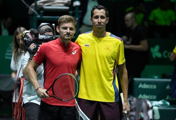 MADRID, SPAIN - NOVEMBER 18 : David Goffin of Belgium and Galan pictured during Davis Cup match between Belgium and Colombia at « Casa Magica « venue of the new look of Davis Cup 2019 on november 18 Madrid , Spain,18 11 2019 TENNIS : Finales Coupe Davis - Madrid - 18 11 2019 PhotoNews Panoramic 