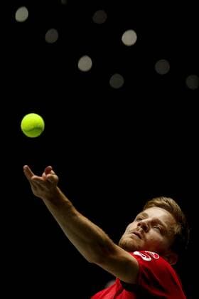 David Goffin of Belgium in action against Daniel Galan of Colombia during the inauguration match of the Davis Cup finals between Belgium and Colombia at the Caja Magica facilities in Madrid, Spain, 18 November 2019. The 2019 Davis Cup finals will take place from 18 to 24 November 2019 in Madrid. Belgium vs Colombia !ACHTUNG: NUR REDAKTIONELLE NUTZUNG!  Copyright: xKikoxHuescax GRAF1215 20191118-637097014377834357