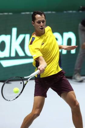 Daniel Galan of Colombia in action against David Goffin of Belgium during the inauguration match of the Davis Cup finals between Belgium and Colombia at the Caja Magica facilities in Madrid, Spain, 18 November 2019. The 2019 Davis Cup finals will take place from 18 to 24 November 2019 in Madrid. Belgium vs Colombia !ACHTUNG: NUR REDAKTIONELLE NUTZUNG!  Copyright: xKikoxHuescax GRAF1218 20191118-637097014392834579