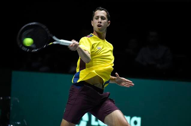 MADRID, SPAIN - NOVEMBER 18 : Galan of Colombia pictured during Davis Cup match between Belgium and Colombia at Casa Magica venue of the new look of Davis Cup 2019 on november 18 Madrid , Spain,18 11 2019 TENNIS : Finales Coupe Davis - Madrid - 18 11 2019 PhotoNews Panoramic 