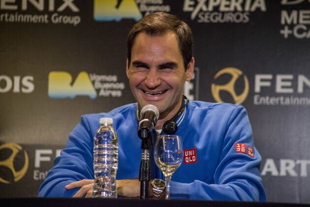 November 18, 2019, Buenos Aires, Federal Capital, Argentina: press conference, PK, Pressekonferenz of Roger Federer and Alexander Zverev after their arrival in Buenos Aires, Argentina. Both players will star in the exhibition match that will take place on Wednesday, November 20 at Parque Roca. In principle, the game was going to be against Juan MartoÂn del Potro, but five days after the show, the Argentine said he would not be able to play because of physical problems. After their stay in Buenos Aires, both the Swiss and the German will tour Latin America in which they will perform in Mexico, Colombia and Chile. Press Conference by Roger Federer and Alexander Zverev. - ZUMAa179 95091516st Copyright: xRobertoxAlmeidaxAveledox