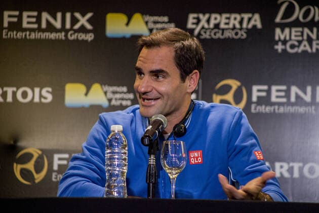November 18, 2019, Buenos Aires, Federal Capital, Argentina: press conference, PK, Pressekonferenz of Roger Federer and Alexander Zverev after their arrival in Buenos Aires, Argentina. Both players will star in the exhibition match that will take place on Wednesday, November 20 at Parque Roca. In principle, the game was going to be against Juan MartoÂn del Potro, but five days after the show, the Argentine said he would not be able to play because of physical problems. After their stay in Buenos Aires, both the Swiss and the German will tour Latin America in which they will perform in Mexico, Colombia and Chile. Roger Federer in Argentina. - ZUMAa179 95091525st Copyright: xRobertoxAlmeidaxAveledox