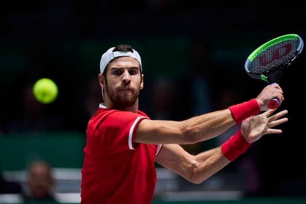 MADRID, SPAIN NOVEMBER 18 Karen Khachanov of Russia in action during the Group B match between Croatia and Russia of Davis Cup by Rakuten Madrid Finals 2019 at Caja Magica on November 18, 2019 in Madrid, Spain Photo by Jose Manuel Alvarez Kosmos Tennis Cordon Press  xJosexManuelxAlvarezx xDavisxCupxbyxRakutenxMadridxFinalsx2019.xMadrid.xCajaxMagica.x18-24xNovemberx
