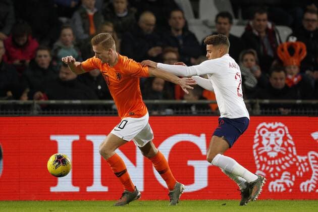 (L-R), Dani de Wit of the Netherlands U21, U 21 Max Aarons of England U21 during the International Friendly, Länderspiel, Nationalmannschaft match between The Netherlands U21 and England U21 at the Vijverberg stadium on November 19, 2019 in Doetinchem, The Netherlands International Friendly 2019 2020 xVIxANPxSportx xJeroenxPutmansxIVx 401877368