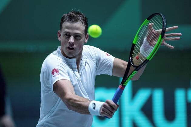 Canadian Vasek Pospisil in action against US Reilly Opelka in the group stage tie between United States and Canada at Caja Magica pavilion, in Madrid, Spain, 19 November 2019. The event runs until next 24 November. Davis Cup finals in Madrid !ACHTUNG: NUR REDAKTIONELLE NUTZUNG!  Copyright: xRodrigoxJimenezx GRAF2074 20191119-637097895992705112