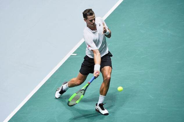 MADRID, SPAIN NOVEMBER 19 Vasek Pospisil of Canada in action during the Group F match between USA and Canada during Davis Cup by Rakuten Madrid Finals 2019 at Caja Magica on November 19, 2019 in Madrid, Spain Photo by Corinne Dubreuil Kosmos Tennis Cordon Press  xCorinnexDubreuilx xDavisxCupxbyxRakutenxMadridxFinalsx2019.xMadrid.xCajaxM?gica.x18-24xNovemberx