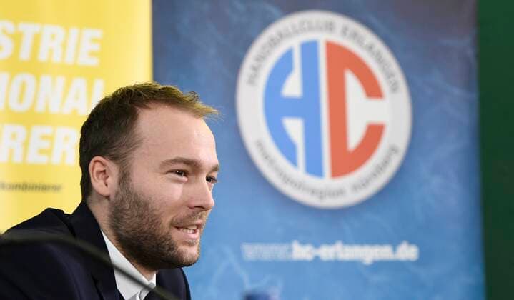 20 11 2019 Handball 1 Bundesliga Season 2019 2020 HC Erlangen HCE Press conference Press event Media event Announcement Michael Haaß as new head coach for the coming season Kevin Schmidt Sports Director HC Erlangen HCE