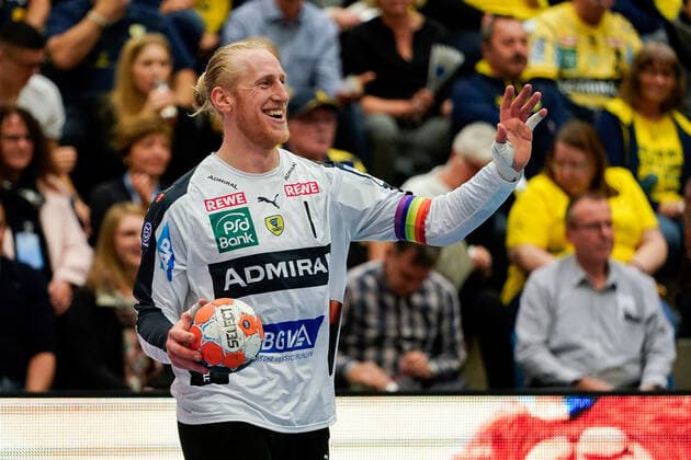 Mikael Alf Appelgren Goalkeeper, RNL, 1 , on the ball, single picture, action, action, joy, friendly, happy, happy, radiant, optimistic, 20 11 2019, Mannheim Germany , handball, EHF Cup, Rhein Neckar Löwen SKA Minsk xozx