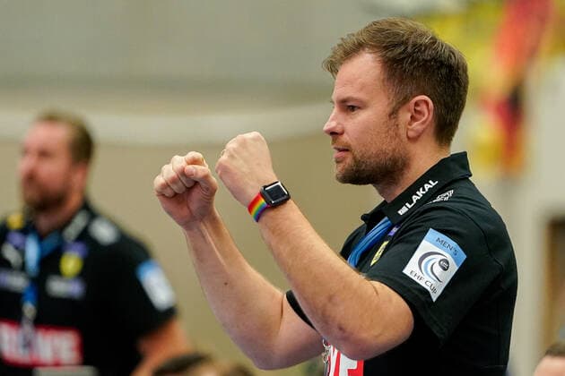 Kristjan Andresson coach, head coach, RNL clenches the fist, fists, cheers, celebration, joy, confident, optimistic, game scene, single picture, action, action, 20 11 2019, Mannheim Germany , handball, EHF Cup, Rhein Neckar Löwen SKA Minsk xozx