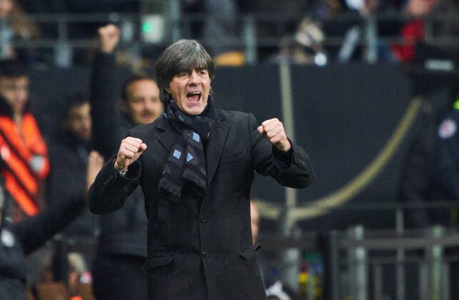 EURO QUALI 2020, Germany-North Ireland, Frankfurt, Nov 19, 2019. DFB headcoach Joachim Jogi LOEW, LÖW, half-size, portrait, celebrates 2-1 goal, Leon GORETZKA, DFB 18 happy, laugh, celebration, GERMANY - NORTHERN IRELAND 6-1 Important: DFB regulations prohibit any use of photographs as image sequences and or quasi-video. Qualification for European Championships, EM Quali, 2020 Season 2019 2020, November 19, 2019 in Frankfurt, Germany.