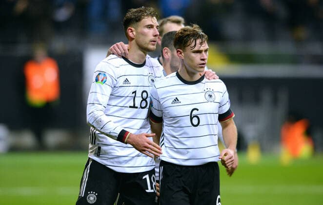 Football, Men, Germany, National Team Qualification for EM 2020, Commerzbank Arena Frankfurt, Germany white Northern Ireland green 6 1 Jubel Joshua Kimmich GER , Leon Goretzka GER Jubel, Freude, Aktion UEFA REGULATIONS PROHIBIT ANY USE OF PHOTOGRAPHS AS IMAGE SEQUENCES AND OR QUASI VIDEO