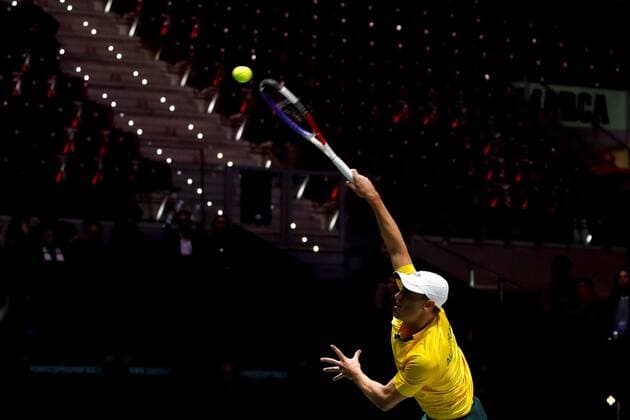 Australian tennis player John Millman in action against Canadian Vasek Pospisil during the quarterfinals of the Davis Cup Madrid Finals held at the Caja Magica tennis venue in Madrid, Spain, 21 November 2019. Davis Cup Madrid Finals: Canada vs. Australia !ACHTUNG: NUR REDAKTIONELLE NUTZUNG!  Copyright: xJuanjoxMartinx GRAF3689 20191121-637099588796357171