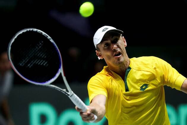 Australian tennis player John Millman in action against Canadian Vasek Pospisil during the quarterfinals of the Davis Cup Madrid Finals held at the Caja Magica tennis venue in Madrid, Spain, 21 November 2019. Davis Cup Madrid Finals: Canada vs. Australia !ACHTUNG: NUR REDAKTIONELLE NUTZUNG!  Copyright: xJuanjoxMartinx GRAF3708 20191121-637099624081348254