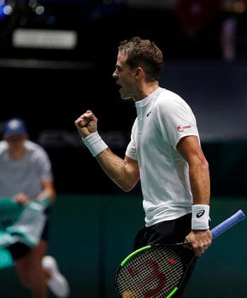 Vasek Pospisil of Canada {scene} against John Millman of Australia during Day 4 of the 2019 Davis Cup at La Caja Magica on November 21, 2019 in Madrid, Spain.  (20191121843)