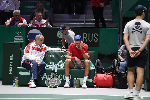Tennis - Davis Cup Finale 2019 - Russie Canada - Karen Khachonov - Tarpichev capitaine TENNIS : Davis Cup Finale - Spain - 23 11 2019 ChrysleneCaillaud Panoramic 