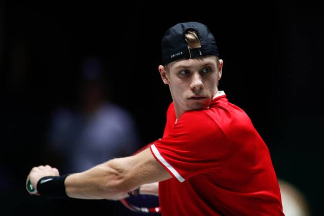 November 23, 2019, Madrid, MADRID, SPAIN: Denis Shapovalov of Canada in action during his second round singles match of Semi-Finals against Karen Khachanov of Russia during the Day 5 of the 2019 Davis Cup at La Caja Magica on November 23, 2019 in Madrid, Spain. Tennis: Davis Cup - Day 6 - ZUMAa181 20191123_zaa_a181_087 Copyright: xAFP7x