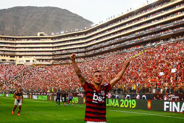 Sport Bilder des Tages Rafinha celebrate wins after the 2019 Copa Libertadores Final between Flamengo of Brazil and River Plate of Argentina at Estadio Monumental U in Lima, Peru on 23 Nov 2019. 