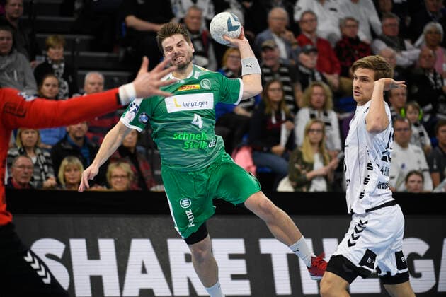 Patrick Wiesmach Larsen SC DHfK Leipzig, 4 against t23 , Handball Bundesliga, Liqui Moly HBL, Men, 14 Matchday, THW Kiel vs SC DHfK Leipzig, 24 11 19 Kiel Sparkassen Arena Schleswig Holstein Germany