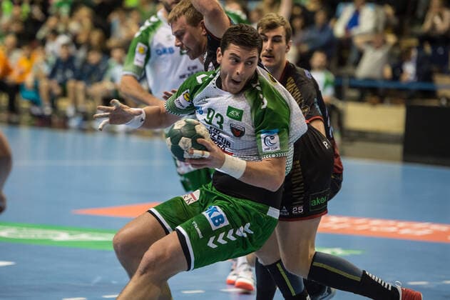 Mijajlo Marsenic GER 93 Fuechse Berlin is sitting at 7 meter circle by action game scene landscape horizontal event event Fuechse Berlin vs. HK Malmö EHF Cup 3 round 2019 20 location place Max Schmeling Halle Berlin Germany Germany Europe Date 24 11 2019 Stiehl Photography