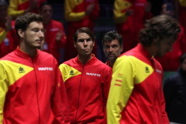 Spanish tennis player Rafa Nadal (C) reacts before the Davis Cup Finals tennis tournament final tie between Canada s Felix Auger-Aliassime and Spain s Roberto Bautista at the Caja Magica facilities in Madrid, Spain, 24 November 2019. Spain vs. Canada !ACHTUNG: NUR REDAKTIONELLE NUTZUNG!  Copyright: xKikoxHuescax GRAF6204 20191124-637102128594599630