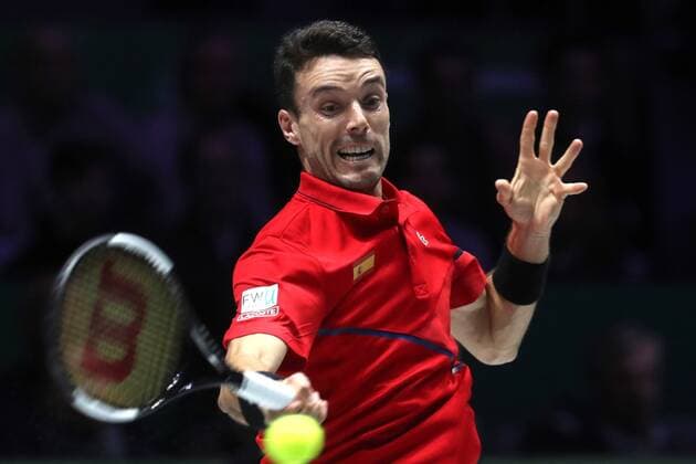 Spanish tennis player Roberto Bautista in action against Canadian Felix Auger-Aliassime during the Davis Cup Finals tennis tournament final tie between Canada and Spain at the Caja Magica facilities in Madrid, Spain, 24 November 2019. Spain vs. Canada !ACHTUNG: NUR REDAKTIONELLE NUTZUNG!  Copyright: xKikoxHuescax GRAF6227 20191124-637102133459899525