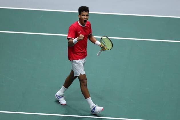 Canadian tennis player Felix Auger-Aliassime in action against Spanish Roberto Bautista during the Davis Cup Finals tennis tournament final tie between Canada and Spain at the Caja Magica facilities in Madrid, Spain, 24 November 2019. Spain vs. Canada !ACHTUNG: NUR REDAKTIONELLE NUTZUNG!  Copyright: xJuanJoxMartinx GRAF6239 20191124-637102138855980900