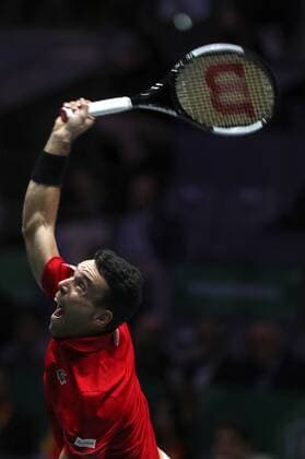 Spanish tennis player Roberto Bautista in action against Canadian Felix Auger-Aliassime during the Davis Cup Finals tennis tournament final tie between Canada and Spain at the Caja Magica facilities in Madrid, Spain, 24 November 2019. Spain vs. Canada !ACHTUNG: NUR REDAKTIONELLE NUTZUNG!  Copyright: xKikoxHuescax GRAF6236 20191124-637102139603803211