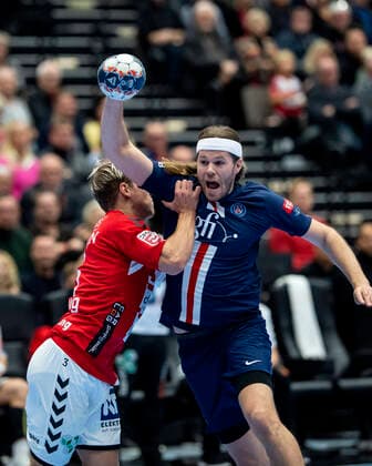 CL Mens Handball Aalborg Handball Paris Saint Germain in Jutlander Bank Arena in Aalborg on Sunday, November 24, 2019 Janus Smaráson 3 Aalborg and Mikkel Hansen 24, Aalborg,  Copyright: FotografxRenéxSchütze RenéxSchützex cop106 spdk20191124-174441-L