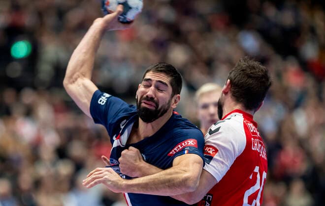 CL Mens Handball Aalborg Handball Paris Saint Germain at Jutlander Bank Arena in Aalborg on Sunday, November 24, 2019 Nikola Karabatic 44 and Mads Christiansen 20 Aalborg, Aalborg,  Copyright: FotografxRenéxSchütze RenéxSchützex cop106 spdk20191124-174449-L