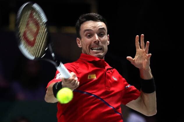 Spanish tennis player Roberto Bautista in action against Canadian Felix Auger-Aliassime during the Davis Cup Finals tennis tournament final tie between Canada and Spain at the Caja Magica facilities in Madrid, Spain, 24 November 2019. Spain vs. Canada !ACHTUNG: NUR REDAKTIONELLE NUTZUNG!  Copyright: xKikoxHuescax GRAF6258 20191124-637102154556028130