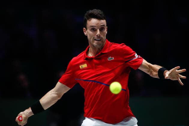 November 24, 2019, Madrid, MADRID, SPAIN: Felix Auger-Aliassime of Canada in action during the final match against Roberto Bautista Agut of Spain during the Day 7 of the 2019 Davis Cup at La Caja Magica on November 24, 2019 in Madrid, Spain. Tennis: Davis Cup - Day 7 - ZUMAa181 20191124_zaa_a181_094 Copyright: xAFP7x