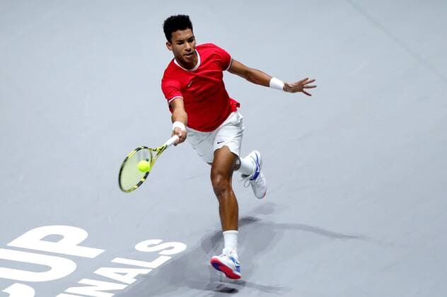 Canadian tennis player Felix Auger-Aliassime in action against Spanish Roberto Bautista during the Davis Cup Finals tennis tournament final tie between Canada and Spain at the Caja Magica facilities in Madrid, Spain, 24 November 2019. Spain vs. Canada !ACHTUNG: NUR REDAKTIONELLE NUTZUNG!  Copyright: xJuanJoxMartinx GRAF6282 20191124-637102168582766843