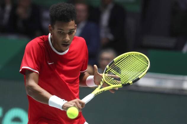 Canadian tennis player Felix Auger-Aliassime in action against Spanish Roberto Bautista during the Davis Cup Finals tennis tournament final tie between Canada and Spain at the Caja Magica facilities in Madrid, Spain, 24 November 2019. Spain vs. Canada !ACHTUNG: NUR REDAKTIONELLE NUTZUNG!  Copyright: xKikoxHuescax GRAF6283 20191124-637102175425480546