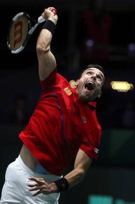Spanish tennis player Roberto Bautista in action against Canadian Felix Auger-Aliassime during the Davis Cup Finals tennis tournament final tie between Canada and Spain at the Caja Magica facilities in Madrid, Spain, 24 November 2019. Spain vs. Canada !ACHTUNG: NUR REDAKTIONELLE NUTZUNG!  Copyright: xKikoxHuescax GRAF6293 20191124-637102177903168085