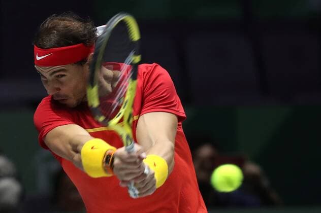 Spanish tennis player Rafa Nadal warms up before playing against Canadian Denis Shapovalov during the Davis Cup Finals tennis tournament final tie between Canada and Spain at the Caja Magica facilities in Madrid, Spain, 24 November 2019. Spain vs. Canada !ACHTUNG: NUR REDAKTIONELLE NUTZUNG!  Copyright: xKikoxHuescax GRAF6348 20191124-637102208610184531