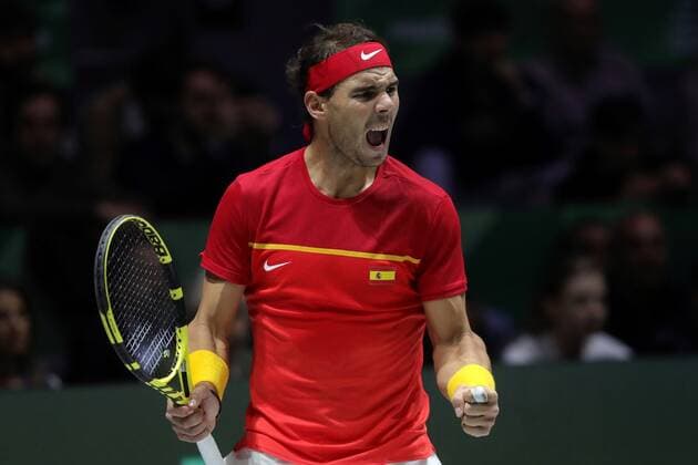 Spanish tennis player Rafa Nadal in action against Canadian Denis Shapovalov during the Davis Cup Finals tennis tournament final tie between Canada and Spain at the Caja Magica facilities in Madrid, Spain, 24 November 2019. Spain vs. Canada !ACHTUNG: NUR REDAKTIONELLE NUTZUNG!  Copyright: xJuanJoxMartinx GRAF6378 20191124-637102219610826896